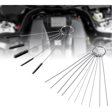 Set mit 10 Nadeln und 5 Bürsten zur Vergaserreinigung, Werkzeug zur Entfernung von Kohlenstoffablagerungen, geeignet für Autos und Motorräder, Wartungszubehör. (1/5)