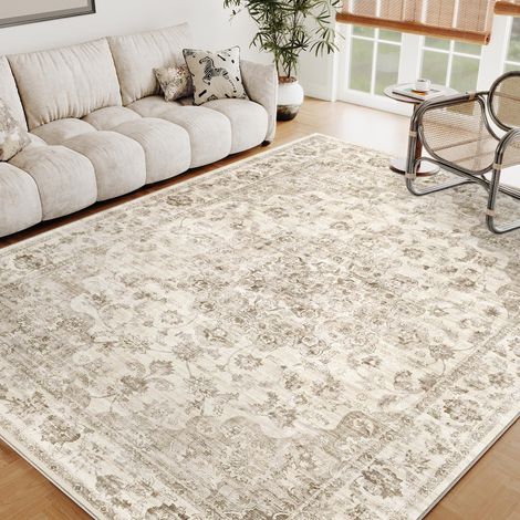 Beige Vintage Tapis Salon 160x230cm Rug Lavable en Machine Grand Antidérapant Rugs,Chambre Adulte,Descente de Lit Carpets,Salle a Manger,Bureau,Cuisine,Interieur Poil Ras Carpet (1/5)