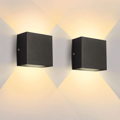 2er Pack quadratische schwarze 6W LED-Wandleuchten – Innenbereich, warmweiß 3000K (1/5)