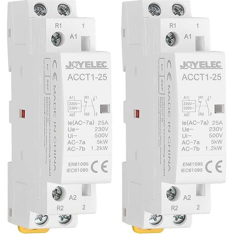 2 pièces Contacteur AC pour usage domestique, 2P 25A 1NO1NC Contacteur automatique CA domestique 220 V/230 V 50 / 60 Hz,2 pôles à deux voies, normalement ouverts montage sur rail DIN de 35 mm (1/5)