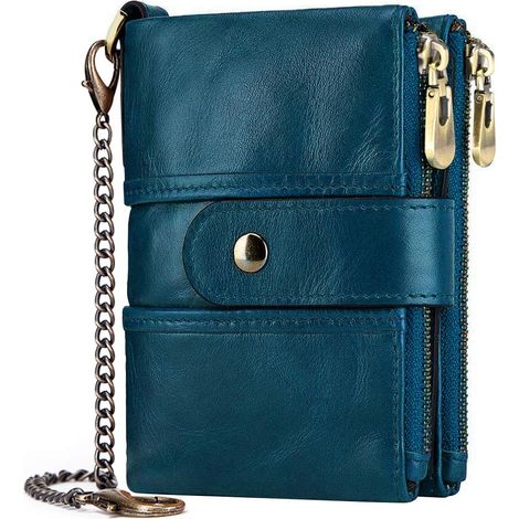 Portefeuille en cuir avec chaîne (bleu) (1/2)