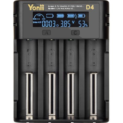 18650 Charg Piles 4 Slot Automatique avec Charge Affichage LCD Mode pour Li-ION Ni-MH Ni-CD AA AAA AAAA C 22650 18490 18350 RCR123 (Les Piles ne comprennent Pas), (1/5)