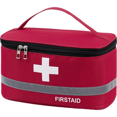 Trousse de premiers secours, poignée renforcée, grande capacité, compartiments à bandes réfléchissantes, fermeture éclair, tissu Oxford, rangement pour matériel de premiers secours, trousse d'urgence
