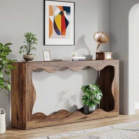 Konsolentisch aus Holz – Natürliche Holzmaserung – Schmaler Konsolentisch, Flurtisch für Eingangsbereich und Wohnzimmer – 160 × 30 × 85 cm – braun