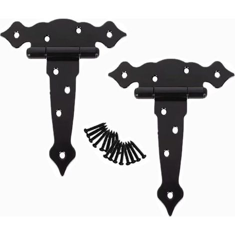 Lot de 2 charnières de porte de hangar robustes de 20,3 cm de type T avec charnières noires fantaisie en T, quincaillerie forgée pour abri de jardin en bois, porte de grange, porte de clôture, porte f (1/5)