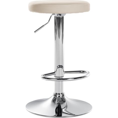 Taburete de bar x1 diseño sencillo altura regulable tapizado en piel sintética color crema patas de metal cromado 100006049