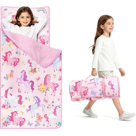 Sac de Couchage pour Enfants avec Oreiller Amovible et Couverture 15060cm,Licorne Fleur (1/5)