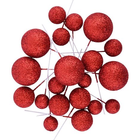 Palline decorative su uno stecchino, decorazione con glitter rosso. (1/3)
