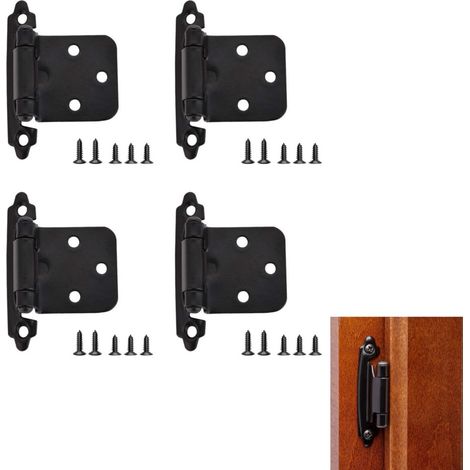 4 charnières de cuisine - Charnières à ressort - Charnières semi-invisibles - Solides et durables - Noires - 7 x 4,4 cm - Conviennent aux meubles de cuisine (1/4)