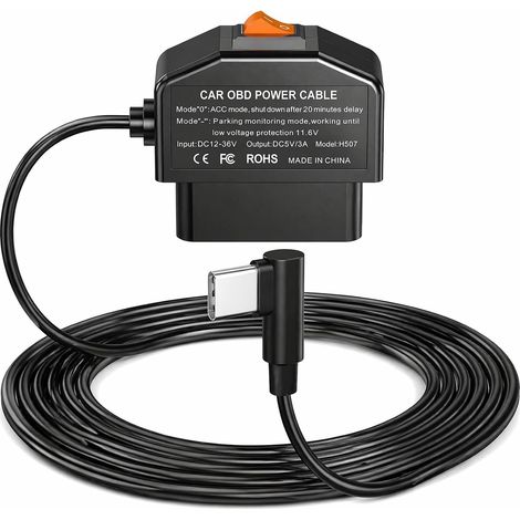 Câble OBD Dashcam USB-C Mode Parking 24h Protection Basse Tension 12-24V (1/5)