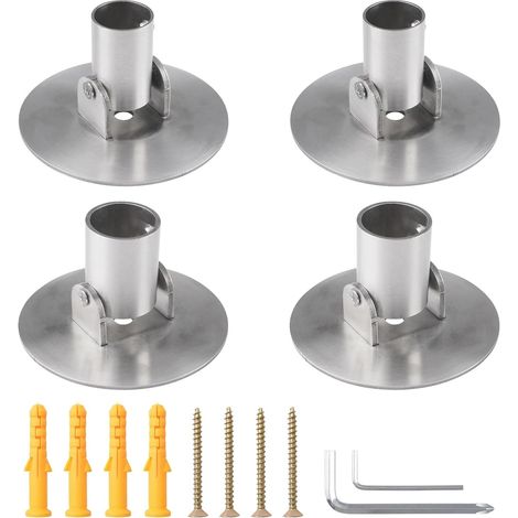 Lot de 4 supports de tringle de douche réglables en acier titane avec bride pivotante unique Pour tringle de penderie robuste avec vis (Argent, Diamètre intérieur : 22 mm et 26 mm) (1/5)