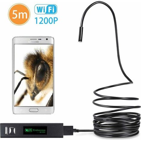 Telecamera di ispezione WiFi con telecamera a serpente wireless 1200P HD endoscopio con 8 LED e cavo rigido (5 metri, 16,4 piedi) (1/5)