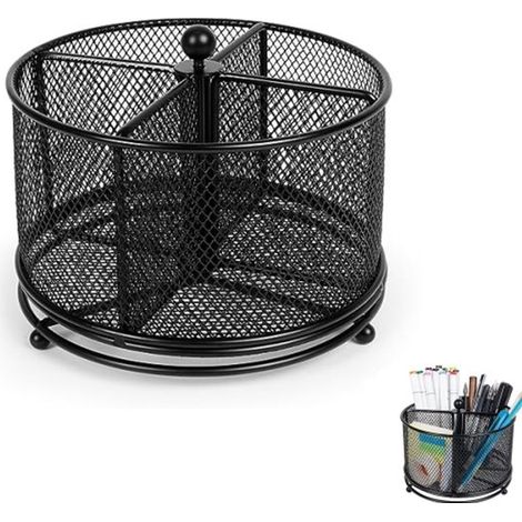 Portapenne multifunzione girevole a 360° in rete, organizer per trucchi, organizer da scrivania a 4 tasche e porta posate (nero) (1/5)