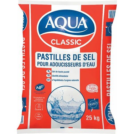Pastilles de sel pour adoucisseur d'eau 25 kg – Pureté 99,9 % NaCl – Technologie de dissolution homogène – Compatible tous adoucisseurs (1/3)