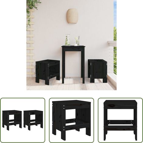Bois de pin - Tabourets de jardin lot de 2 noir 40x36x45 cm bois massif pin (1/5)