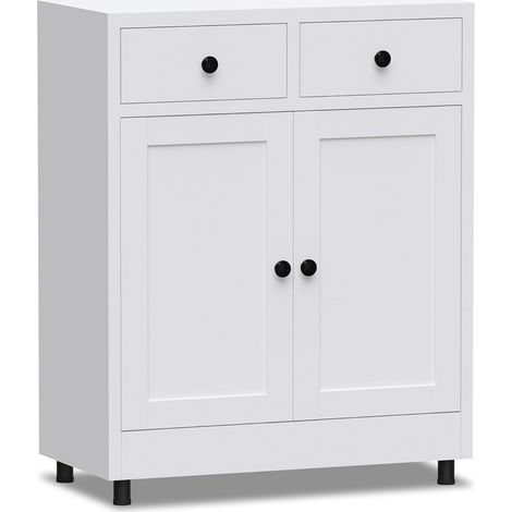 Armoire de Rangement en Métal avec Étagère Réglable et 2 Tiroirs, Petite Meuble de Rangement Métallique, Buffet Caisson pour Salon, Maison, Bureau (Blanc) (1/5)