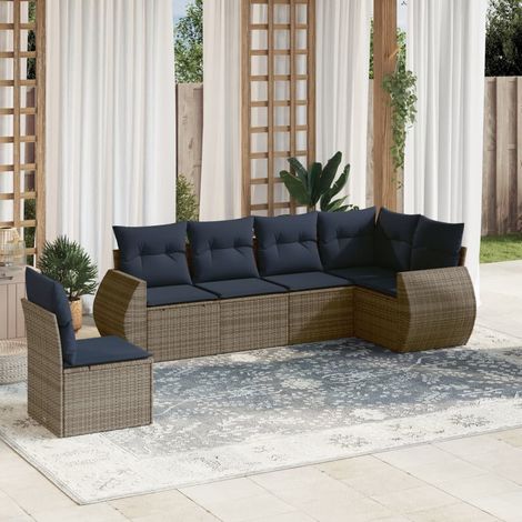 vidaXL Ensemble de canapé de jardin 6 pcs avec coussins gris résine tressée (1/5)