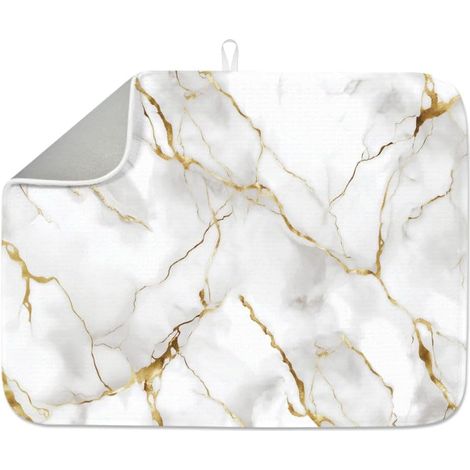 Tapis de séchage à vaisselle pour comptoir de cuisine 45,7 x 61 cm, blanc, absorbant, antidérapant, séchage rapide, grand tapis résistant à la chaleur pour robinet de table, évier, bar à café (1/5)