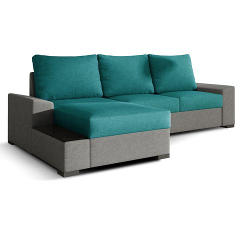 Canapé angle gauche convertible tissu doux gris clair et vert James 245cm (1/5)