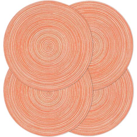 Lot de 4 sets de table ronds de 38,1 cm résistants à la chaleur en tressage durable pour intérieur/extérieur, antidérapants, pour table de salle à manger (Orange clair, 4)'Orange Clair 4 pcs'Orange Cl (1/5)