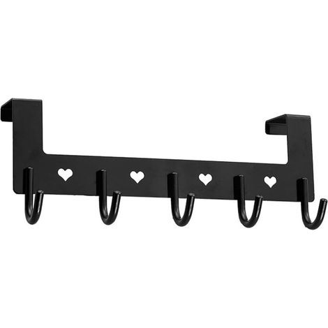 Porte-manteau derrière la porte, en aluminium-Aucun perçage requis, antirouille.5Un crochet-noir (1/5)