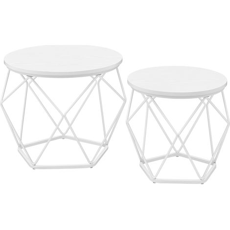 VASAGLE Tavolino da CaffèRotondo, Set di 2 Tavolini ad Incastro, Stile Moderno, Piano Rimovibile, Struttura in Acciaio, Adatto per Soggiorno, Bianco Neve e Bianco Nuvola LET040W46 (1/5)