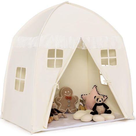 COSTWAY Tenda da Gioco per Bambini, Tenda per Cameretta con Borsa, Tappetino Antiscivolo, Design con Chiusura Lampo, Finestre Traspiranti, Ideale per Bambini e Bambine +3 Anni, Beige (1/5)