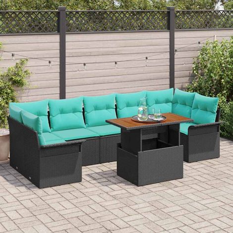 Salon de jardin modulable 8 pièces avec rangement en poly rotin noir, 7 places - PANGIVO (1/5)
