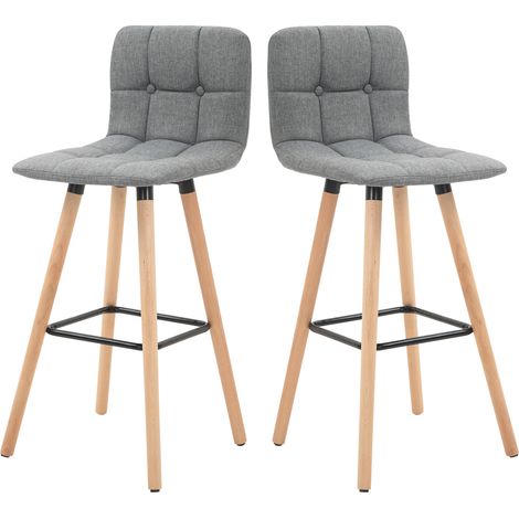 Tabourets de Bar Hauts avec Dossier Repose-pieds Gris Bois 2 pièces