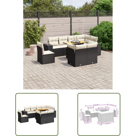 The Living Store 9-tlg. Garten-Sofagarnitur mit Kissen Schwarz Poly Rattan - Gartenmöbel Set - PE-Rattan Möbel - Outdoor Lounge - Gartenlounge - Terrassenmöbel (1/3)