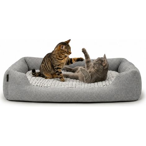 lionto Katzenbett, stilvolles Kuschelkörbchen mit tiefem Einstieg, Wendekissen & rutschfestem Boden, 110x80 cm, grau (1/5)