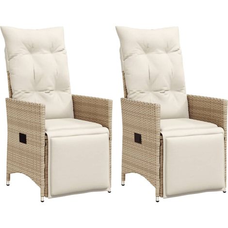 Gartensessel mit Kissen 2 Stk. Verstellbar Beige Poly Rattan vidaXL