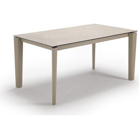 Tavolo allungabile Horus con piano in ceramica sabbia e struttura in metallo verniciato sabbia 160-240 cm - Design Moderno (1/3)