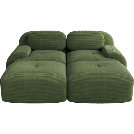 Divano Angolare Modulare 2 Posti, Senza Struttura, Schiuma 32D, con Braccioli Curvi, Corduroy Verde (1/5)