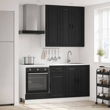 Ensemble de meubles de cuisine 5 pièces noir en bois d’ingénierie - PANGIVO (1/5)