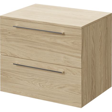 Napoli 460 Light Oak 600mm Wall Mounted 2 Drawer Vanity Unit for Countertop Basins - 600mm - Chrome 320mm Handle