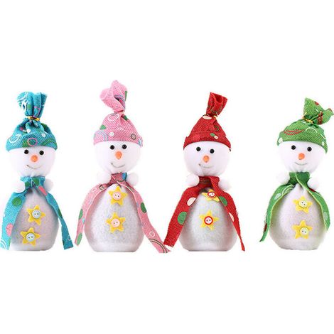 Lot de 4 sacs-cadeaux Noël avec cordon, motif bonhomme de neige, 4 couleurs – DELKEVIC
