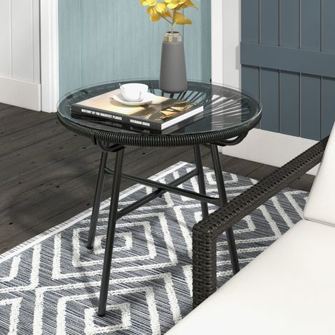 Tavolino da giardino boho 50 x 50 x 50 cm in PE-rattan e vetro temperato, nero HAVRYA (1/5)