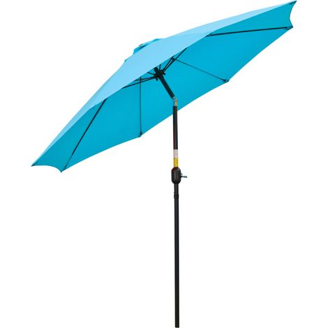 Outsunny 2.6M Patio Parasol Sun Umbrella, Tilt Shade Shelter Canopy with Crank 8 Ribs Aluminium Frame, Blue