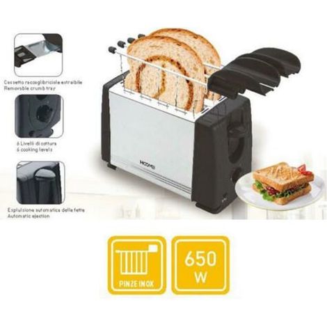 TrAdE Shop Traesio - Tostapane In Acciaio Tostiera Con Pinze Per Toast 2 Fette Toaster Piastra 650w -