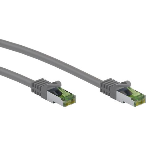 Cavo patch CAT 8.1 certificato GHMT, S/FTP (PiMF), grigio, conduttore in rame,  rivestimento del cavo senza alogeni. Lunghezza del Cavo 3 m