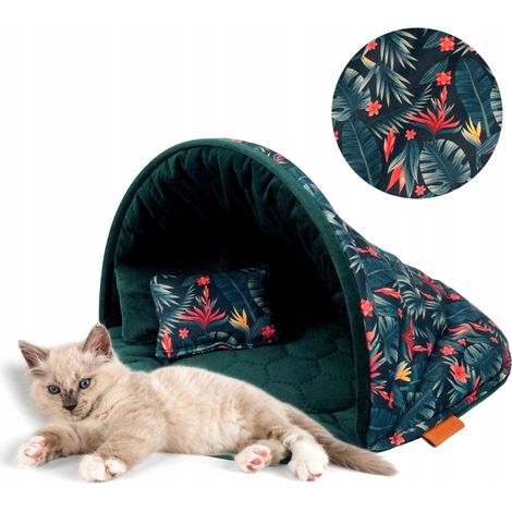 Boîte, maison, lit pour chat, chaton, 50x50x34 cm, Ukory, VERT BOUTEILLE (1/5)