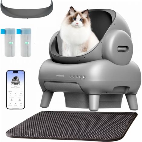 NEAKASA M1 Litière automatique pour grands chats, Gris + Clôture d'entrée surélevée - NEAKASA