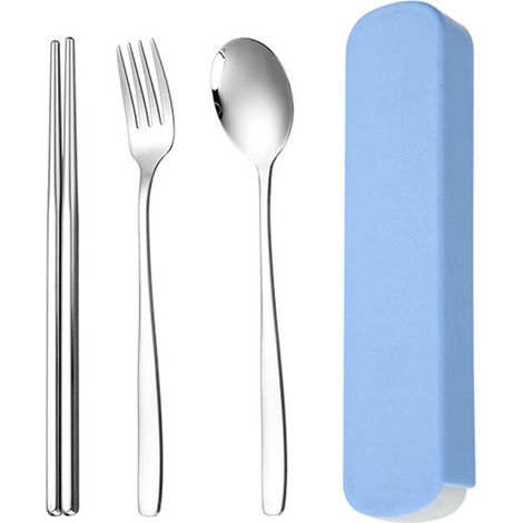 Couverts Portatifs En Acier Inoxydable - Kit Complet Fourchette Cuillère Baguettes - Pour Pique-Nique Camping Voyage - Lot De 3 Pièces Avec Boîtier (1/5)