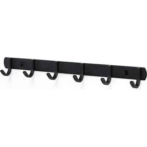 Porte-manteau mural 6 crochets acier inoxydable noir pour chambre bureau (1/4)