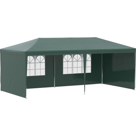 Tente de jardin 6 x 3 m avec 4 parois latérales et 2 fenêtres, tonnelle d'extérieur pour fêtes et événements, verte