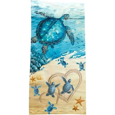 Serviette de plage à séchage rapide avec motif tortue marine, douce et absorbante, B-- (1/5)