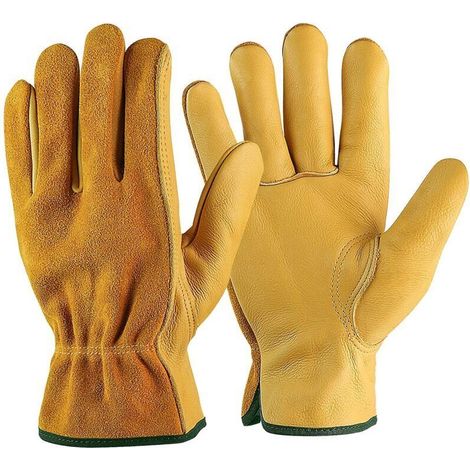 Gants de Travail en Cuir de Vache,pour Chauffeurs, Bricolage ,Jardinage, Stockage, Travaux Agricoles, Multifonctions (M, Jaune)