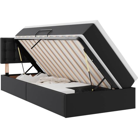 Cama con almacenamiento y LED Negro 90 x 200 cm Cuero sintético vidaXL