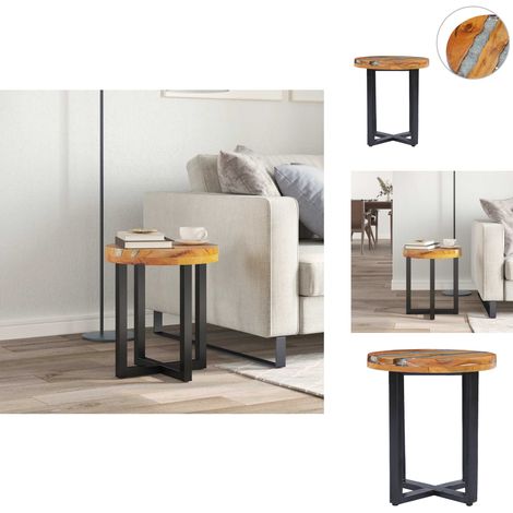 Table basse 40x45 cm Bois de teck massif et polyrésine - Table Basse - Table D'appoint - Meubles Rustiques - Mobilier Design - Table Ronde (1/5)